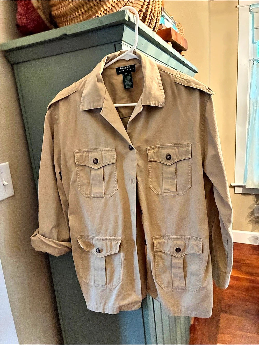 Lauren Ralph Lauren Cotton Utility Jacket in Tan Size Medium
